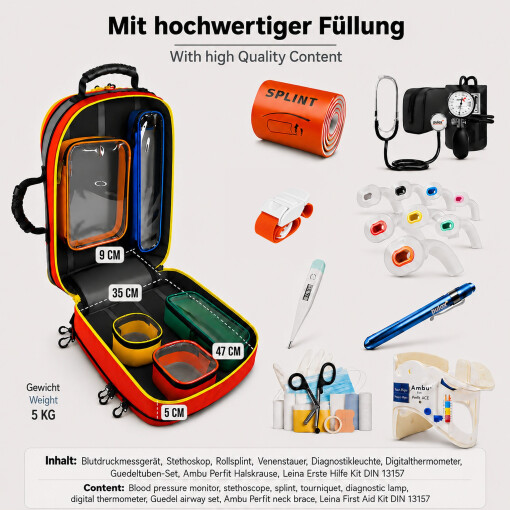 Pulox Erste Hilfe Rucksack - Großer Notfallrucksack in Rot aus stabiler Plane