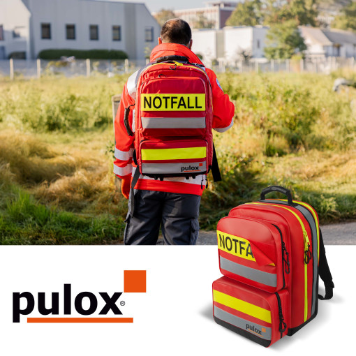Pulox Erste Hilfe Rucksack - Großer Notfallrucksack in Rot aus stabiler Plane mit Füllung Advance