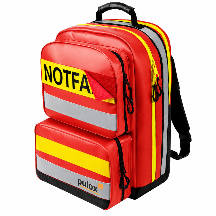 Pulox Erste Hilfe Rucksack - Großer Notfallrucksack in Rot mit Füllung Advance & Pulsoximeter PO-200