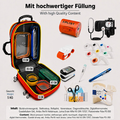 Pulox Erste Hilfe Rucksack mit Füllung Advance mit Pulsoximeter PO-30