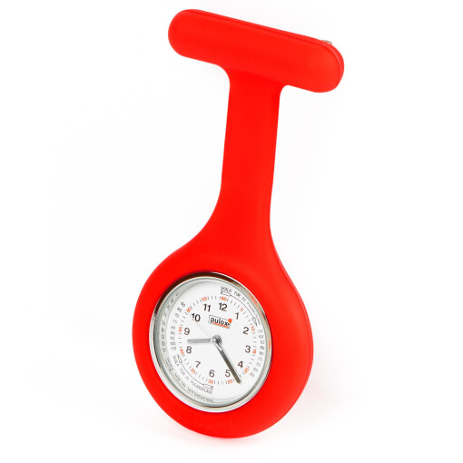 Pulox Schwesternuhr mit Pulsskala & Sekundenzeiger - Set mit 1x Quarzuhr und 6 Silikonhüllen mit Anstecknadel