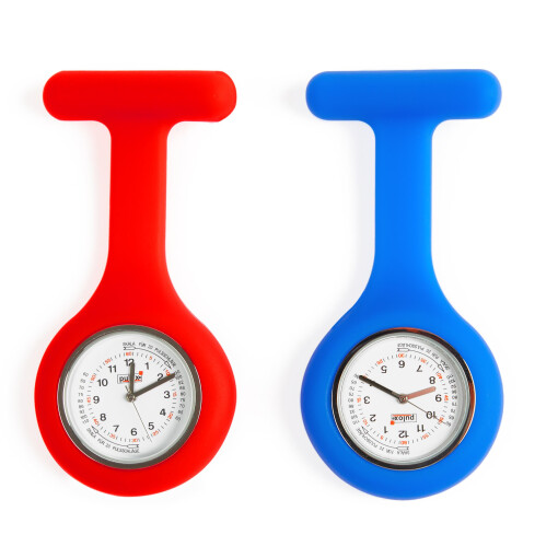 Pulox Schwesternuhr mit Pulsskala & Sekundenzeiger - Set mit 1x Quarzuhr und 6 Silikonhüllen mit Anstecknadel