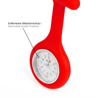 Pulox Schwesternuhr mit Pulsskala & Sekundenzeiger - Set mit 1x Quarzuhr und 6 Silikonhüllen mit Anstecknadel