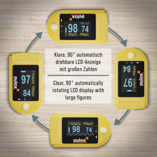 Pulox PO-200A Solo Pulsoximeter mit Alarm und Pulston Gelb