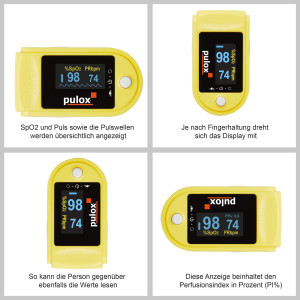 Pulsoximeter pulox PO-200A Solo mit Alarm und Pulston Gelb
