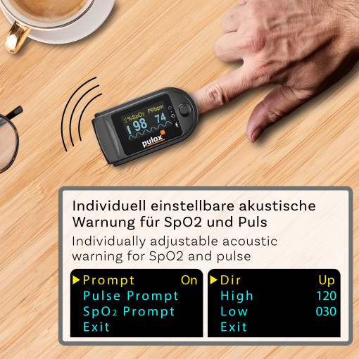 Pulox PO-200A Solo Pulsoximeter mit Alarm und Pulston Schwarz