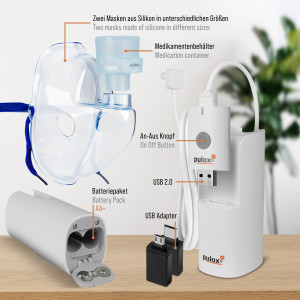 pulox IN-200 Vapo Portabler Vernebler Nebulizer Inhalationsgerät mit Maske für Erwachsene und Kinder