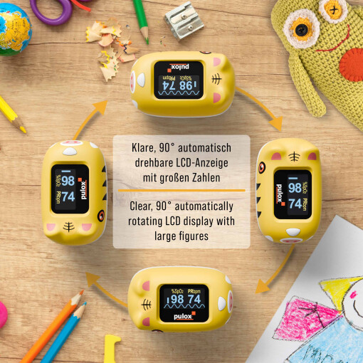 Pulox PO-230 - Finger-Pulsoximeter für Kinder mit Klebestickern - Gelb