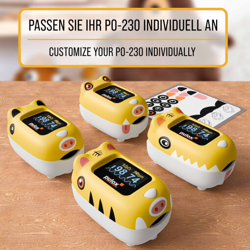 Pulox PO-230 - Finger-Pulsoximeter für Kinder mit Klebestickern - Gelb
