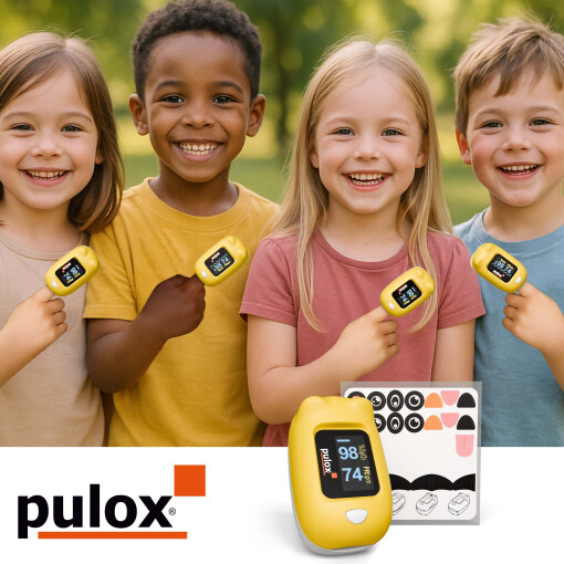 Pulox PO-230 - Finger-Pulsoximeter für Kinder mit Klebestickern - Gelb