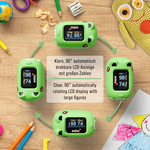 Pulox PO-230 - Finger-Pulsoximeter für Kinder mit Klebestickern - Grün