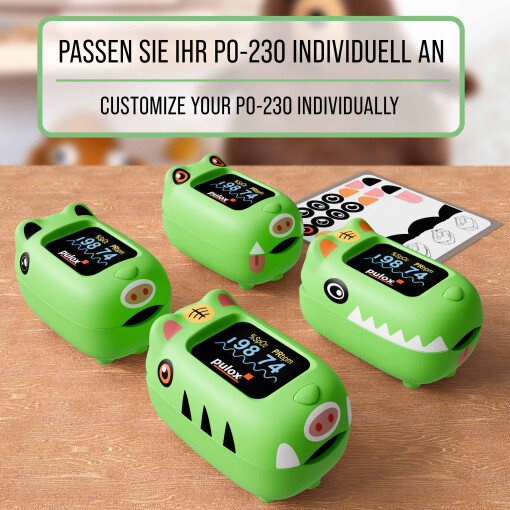 Pulox PO-230 - Finger-Pulsoximeter für Kinder mit Klebestickern - Grün
