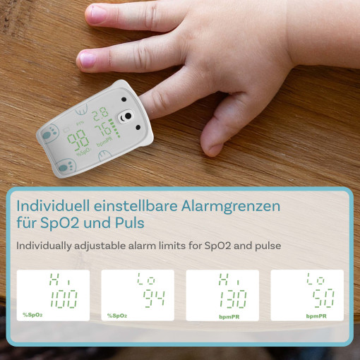 Pulox PO-235 - Finger-Pulsoximeter für Kinder mit Alarm in Weiß
