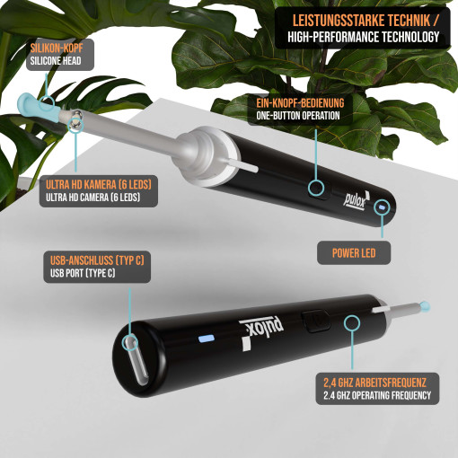 Pulox EC-95 - Ohrreiniger Ohrenschmalzentferner - mit Smartphone App via Wifi