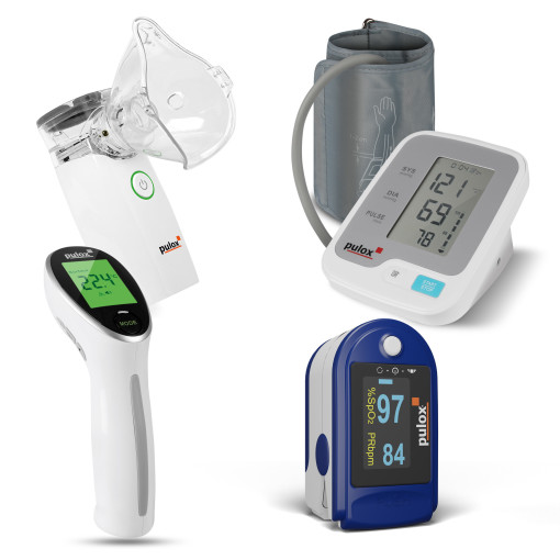 Pulox Homecare Complete Bundle - Pulsoximeter, Blutdruckmessgerät, Inhalator, Thermometer