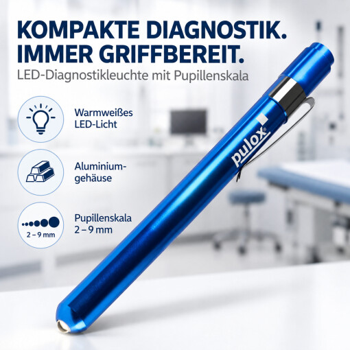 Pulox Diagnostikleuchte aus Aluminium 2er-Set - LED-Penlight mit Mess-Skala