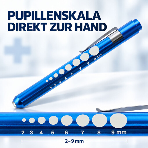 Pulox Diagnostikleuchte aus Aluminium 2er-Set - LED-Penlight mit Mess-Skala