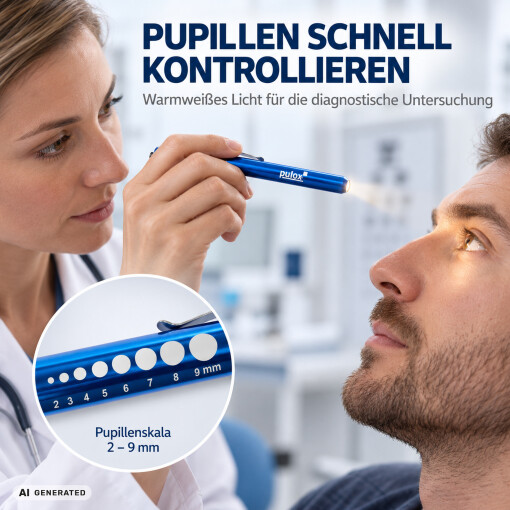 Pulox Diagnostikleuchte aus Aluminium 2er-Set - LED-Penlight mit Mess-Skala