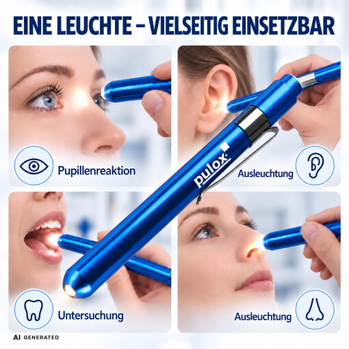 Pulox Diagnostikleuchte aus Aluminium 2er-Set - LED-Penlight mit Mess-Skala