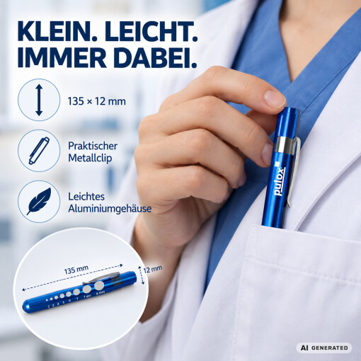 Pulox Diagnostikleuchte aus Aluminium 2er-Set - LED-Penlight mit Mess-Skala