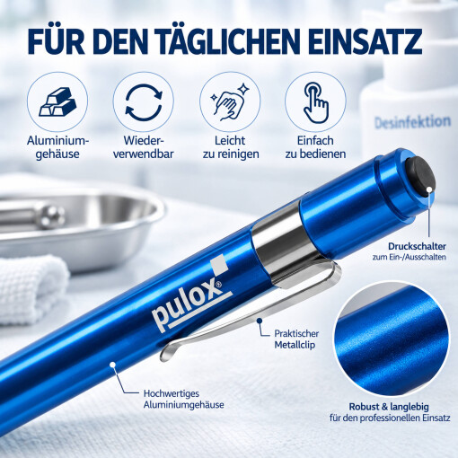 Pulox Diagnostikleuchte aus Aluminium 2er-Set - LED-Penlight mit Mess-Skala