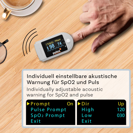 Pulsoximeter Pulox PO-200A Solo mit Alarm und Pulston Grau