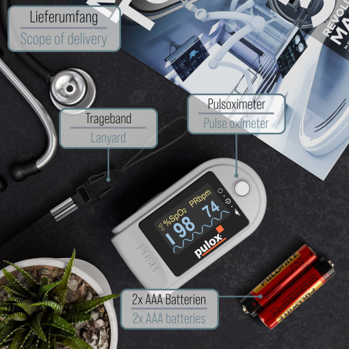 Pulsoximeter Pulox PO-200A Solo mit Alarm und Pulston Grau