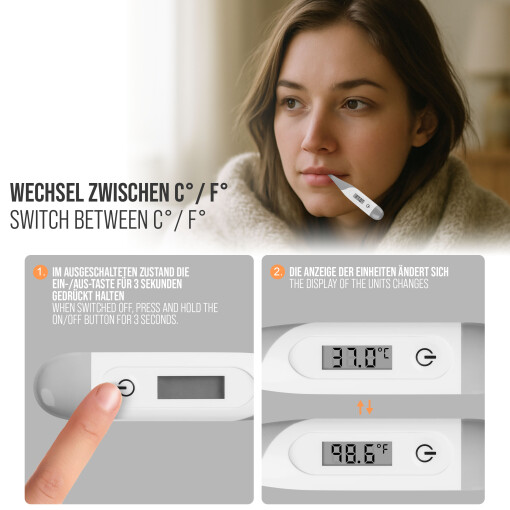 Pulox DT-15 Digitales Fieberthermometer - Flexible Spitze, LCD-Display, akustisches Signal