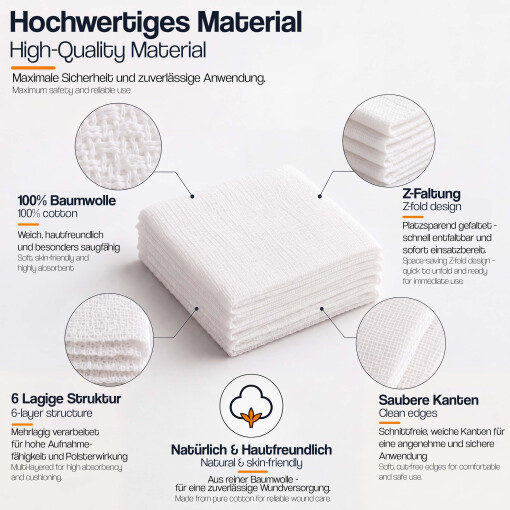 Pulox Komprimierte Gaze - 3x Sterile Mullkompresse Bandage Notfallverband zur Wundversorgung