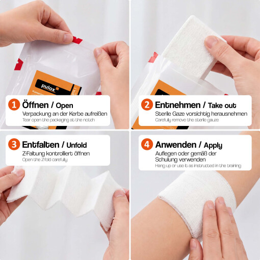 Pulox Komprimierte Gaze - 3x Sterile Mullkompresse Bandage Notfallverband zur Wundversorgung