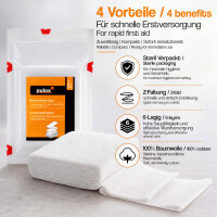 Pulox Komprimierte Gaze - 3x Sterile Mullkompresse Bandage Notfallverband zur Wundversorgung