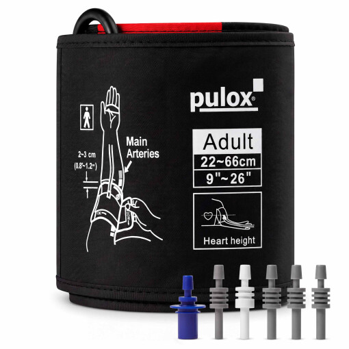 Pulox Universelle Blutdruckmanschette 22-66 cm für Einschlauch-Blutdruckmessgeräte + 6 Adapter