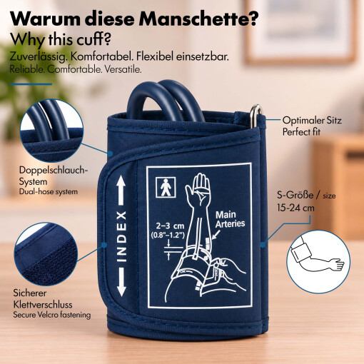 Pulox Blutdruckmanschette 15-24 cm – Universal Doppelschlauch Manschette für Oberarm