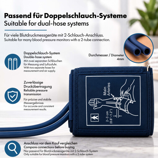 Pulox Blutdruckmanschette 15-24 cm – Universal Doppelschlauch Manschette für Oberarm
