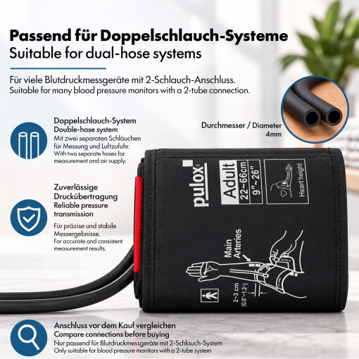 Pulox Blutdruckmanschette 22-66 cm – Universal Doppelschlauch Manschette, Extra Groß für Oberarm