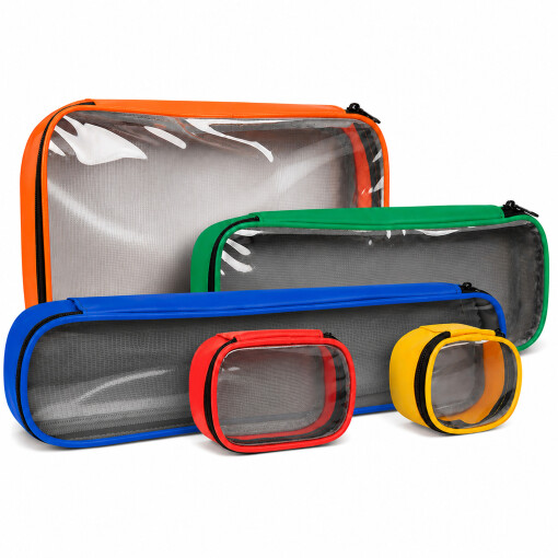 Pulox Modultaschen 5er Set - Farbcodiert mit Klarsichtfenster und Klett für Notfallrucksack