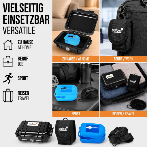 Pulox Zubehör-Kit für Pulsoximeter – Hardcase, Nylontasche, Silikonhülle & Trageband